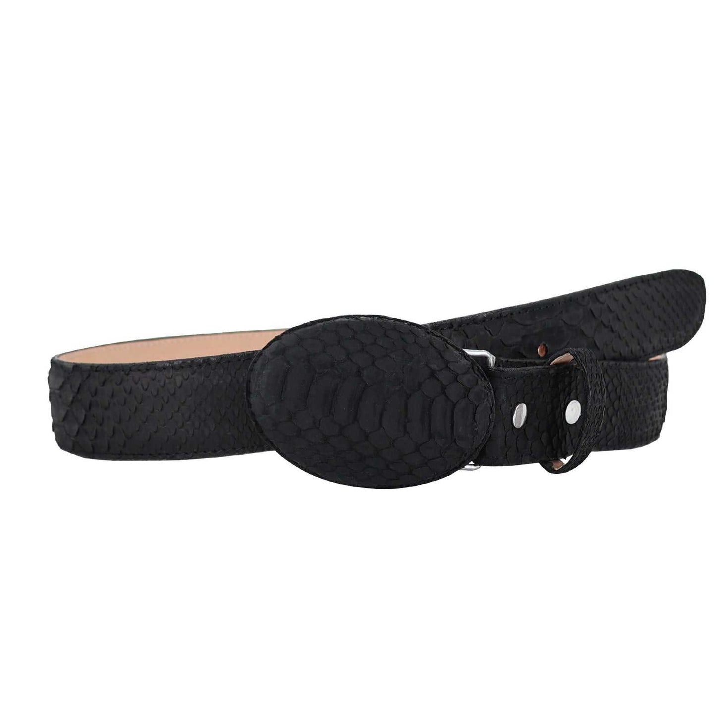 El Malcreado Black Genuine Suede Python Belt 1.5" Handmade