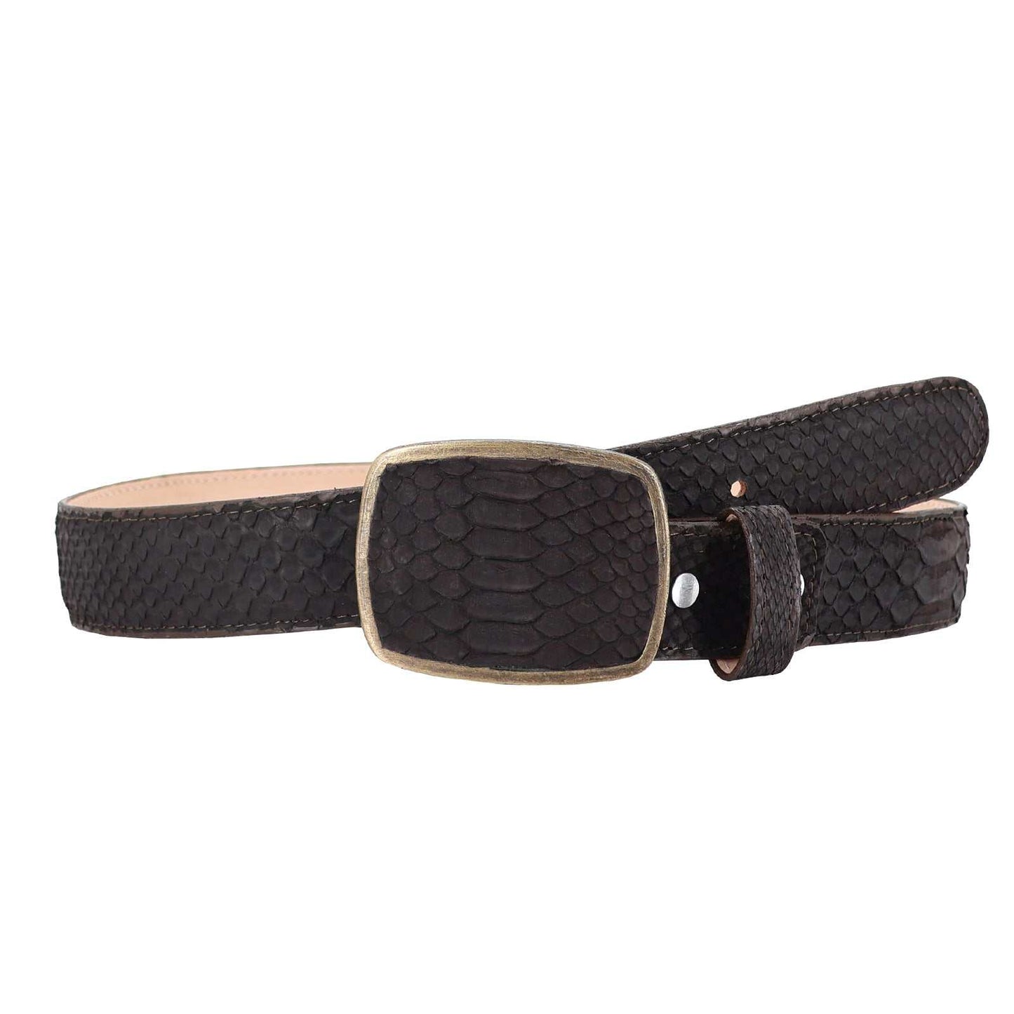 El Malcreado Brown Genuine Suede Python Belt 1.5" Handmade