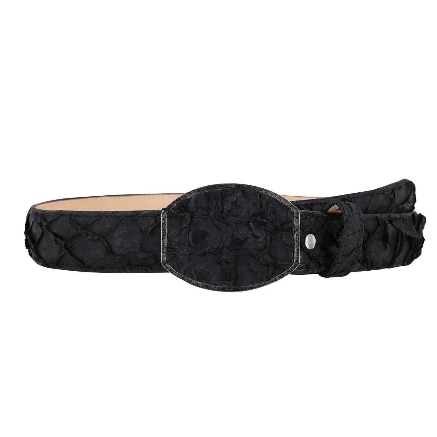 El Malcreado Black Genuine Suede Pirarucu Fish Belt 1.5" Handmade