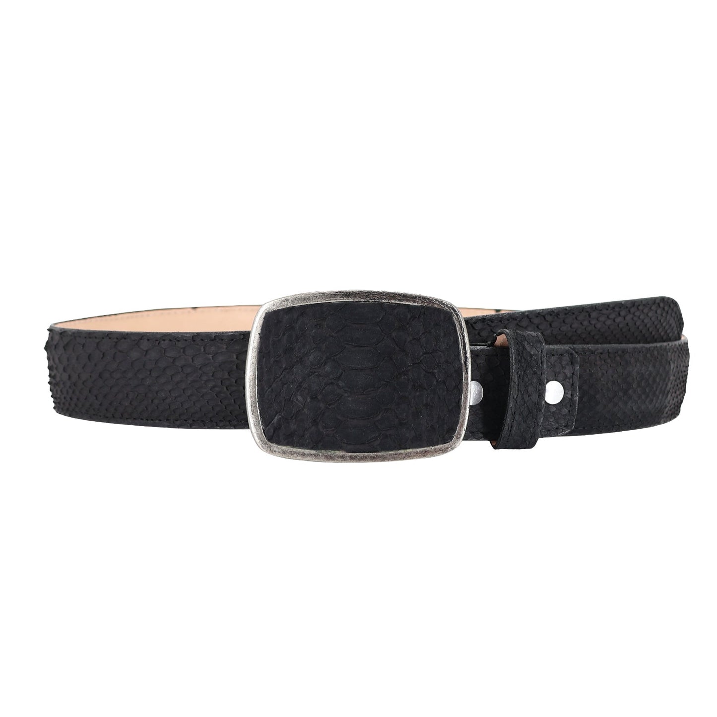 El Malcreado Black Genuine Suede Python Belt 1.5" Handmade