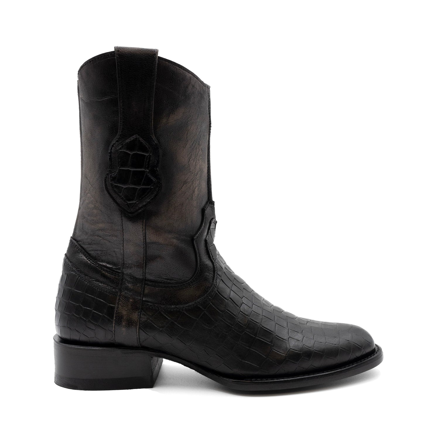 Men's Ferrini Winston Alligator PRINT Boots Handcrafted Round Toe Black
