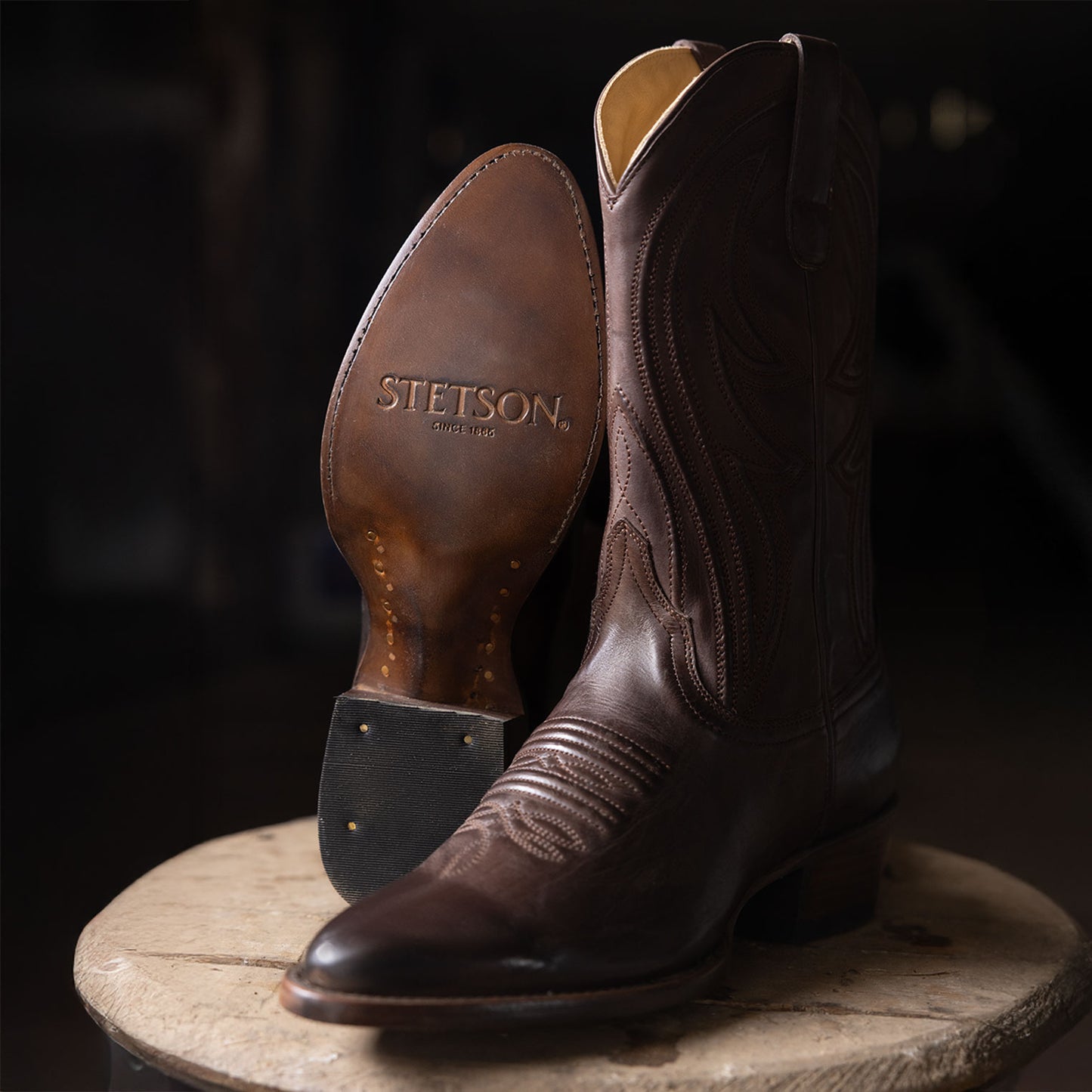 Women's Stetson Nora Leather Boots Snip Toe Handcrafted Chocolate