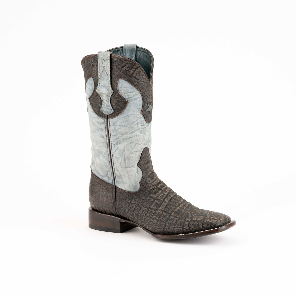 Men's Ferrini Acero Elephant print black leather boots with 12-inch height and square toe