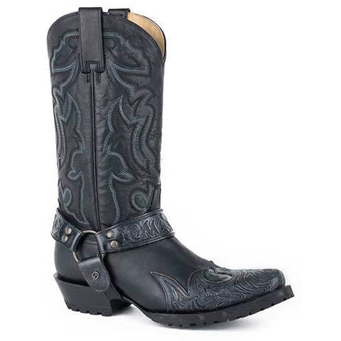Men's Stetson Outlaw Sciver Biker Leather Boots Handcrafted Black