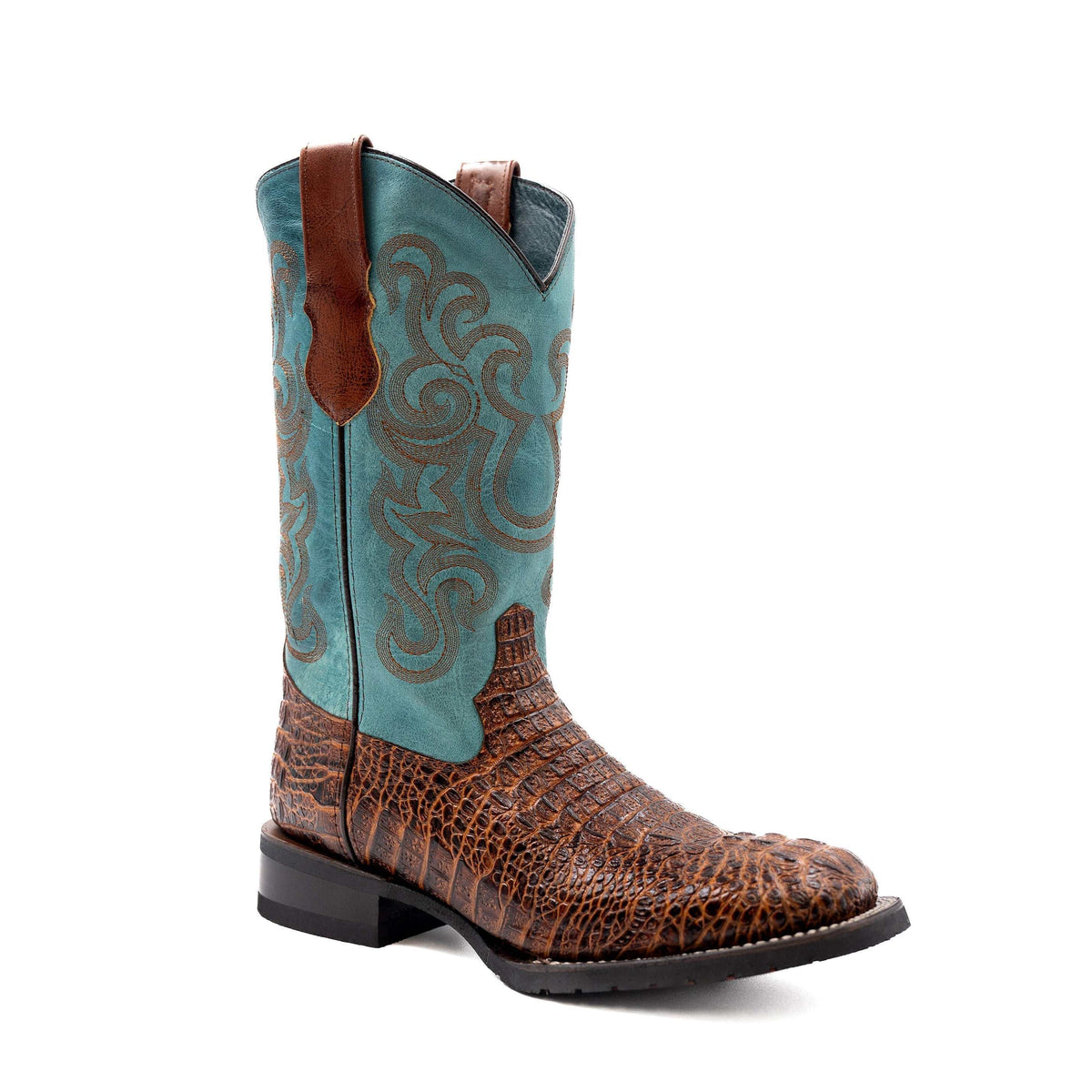 Men's Ferrini Stampede Caiman Crocodile PRINT Boots in Sport Rust with 13" height and square toe