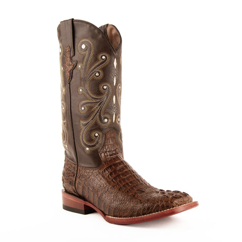 Men's Ferrini Stampede Caiman Crocodile Print Boots Handcrafted Sport Rust