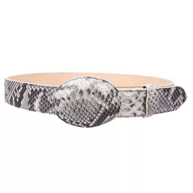 White Diamond Python Belt genuine handmade leather lined removable buckle
