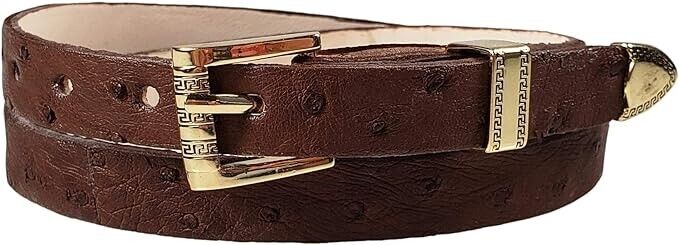 Ostrich Cowboy Hat Band Brown Gold Plated 3 Piece Buckle Set Handmade 26”