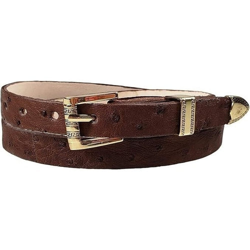 Ostrich Cowboy Hat Band Brown Gold Plated 3 Piece Buckle Set  Handmade 26”