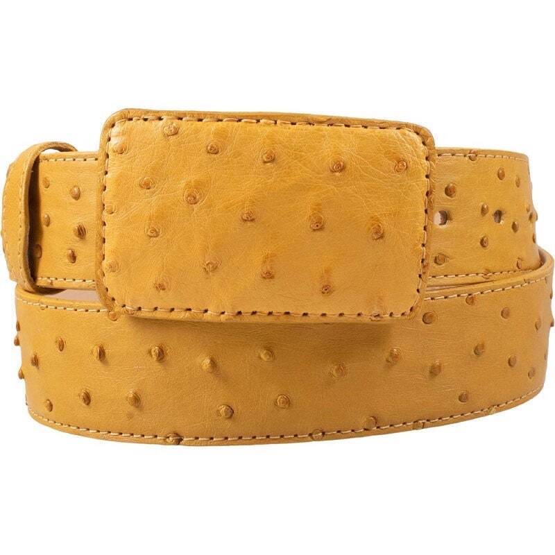 White Diamond Ostrich Belt Buttercup Leather Lining Genuine Handmade 1 1/2" Wide Removable Buckle