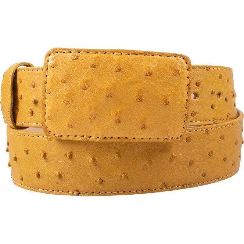 White Diamond Ostrich Belt Buttercup Leather Lining Genuine Handmade 1 1/2" Wide Removable Buckle