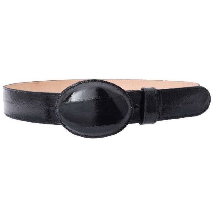 White Diamond Eel Belt Black Leather Lining Genuine Handmade 1 1/2" Wide Removable Buckle