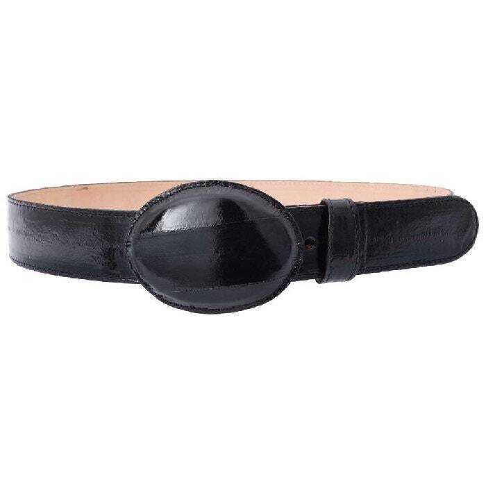 White Diamond Eel Belt handmade with genuine eel skin and black leather lining, 1 1/2" wide with removable buckle