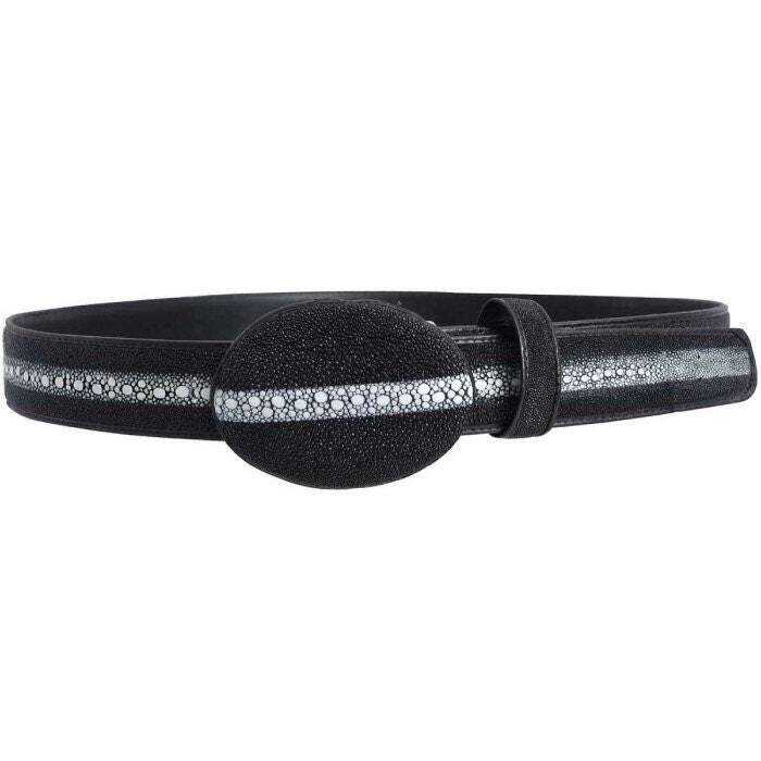 Black stingray belt with full rowstone, leather lining, handmade, genuine exotic skin, 1 1/2 inch removable buckle