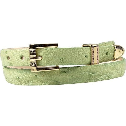 Ostrich Cowboy Hat Band Green Gold Plated 3 Piece Buckle Set  Handmade 26”