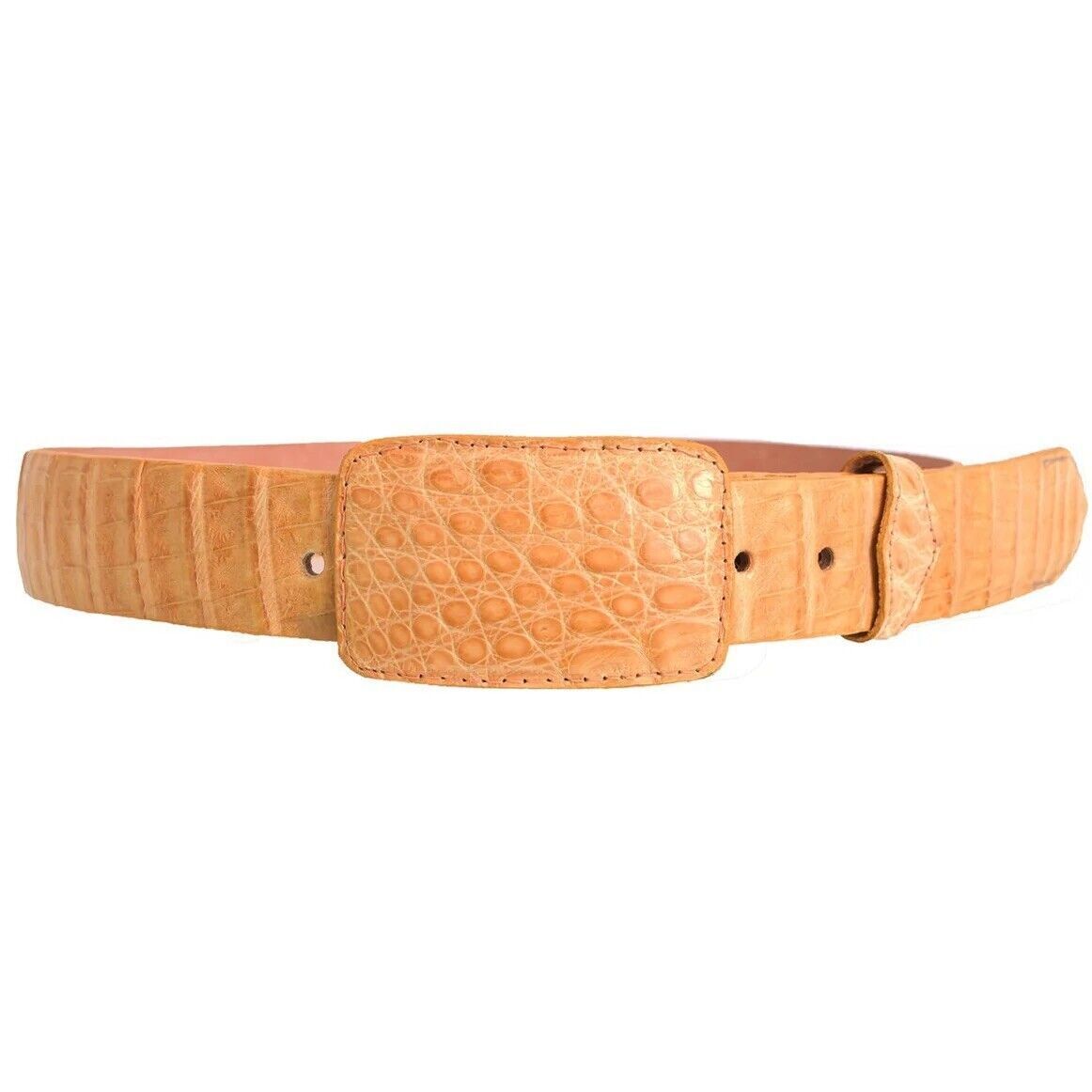 White Diamond Caiman Crocodile Belt Buttercup Leather Lining Handmade 1 1/2" Removable Buckle