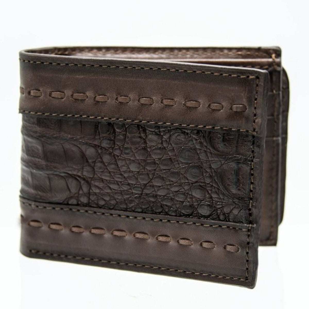 Cartera plegable de piel de cocodrilo marrón con 12 ranuras para tarjetas y compartimento para billetes, auténtica, hecha a mano.