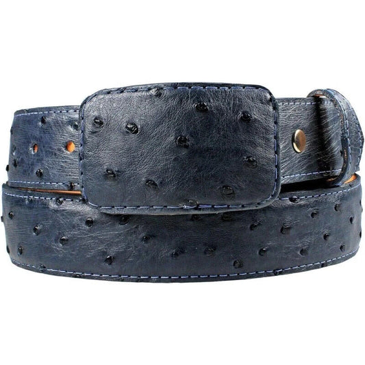 White Diamond Ostrich Belt Blue Jean Leather Lining Genuine Handmade 1 1/2" Wide Removable Buckle