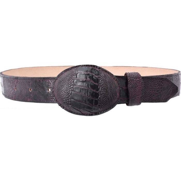 White Diamond Ostrich Leg Belt Wine Leather Lining Genuine Handmade 1 1/2" Wide Removable Buckle