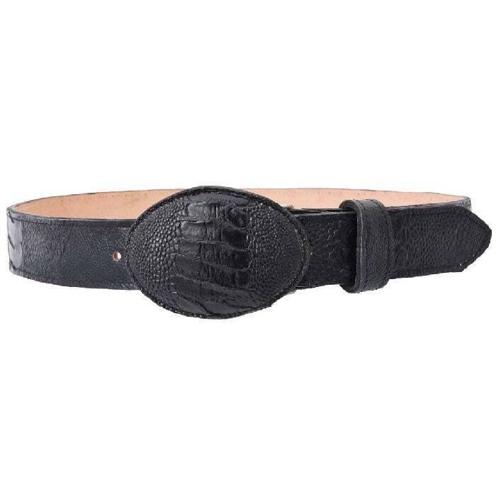 White Diamond Ostrich Leg Belt Black Leather Lining Genuine Handmade 1 1/2" Wide Removable Buckle