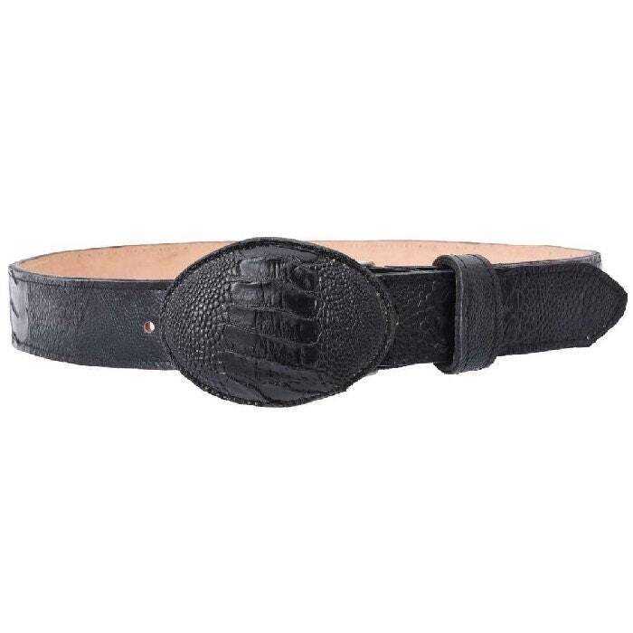 Cinturón de pata de avestruz con diamantes blancos, forro de cuero negro, genuino, hecho a mano, 3,8 cm de ancho, hebilla extraíble