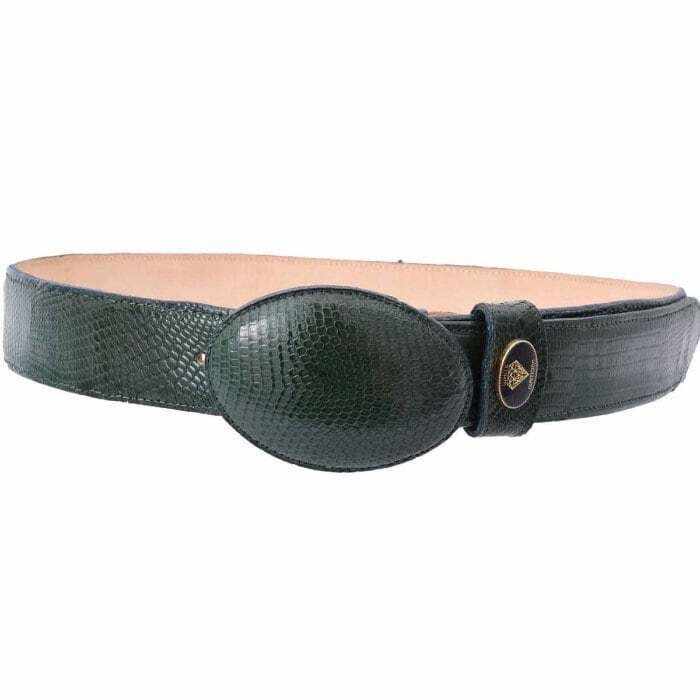 White Diamond Lizard Belt handmade genuine lizard skin with green leather lining and removable buckle