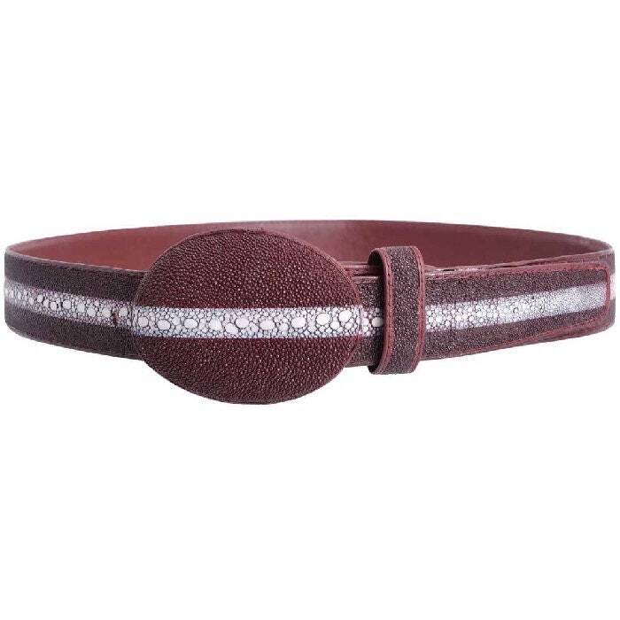 Burgundy Stingray Belt Full Rowstone With Leather Lining Handmade Genuine 1 1/2"