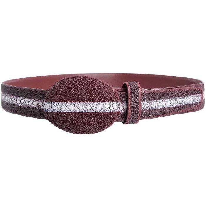 Burgundy stingray belt handmade with genuine stingray skin and leather lining 1 1/2" wide