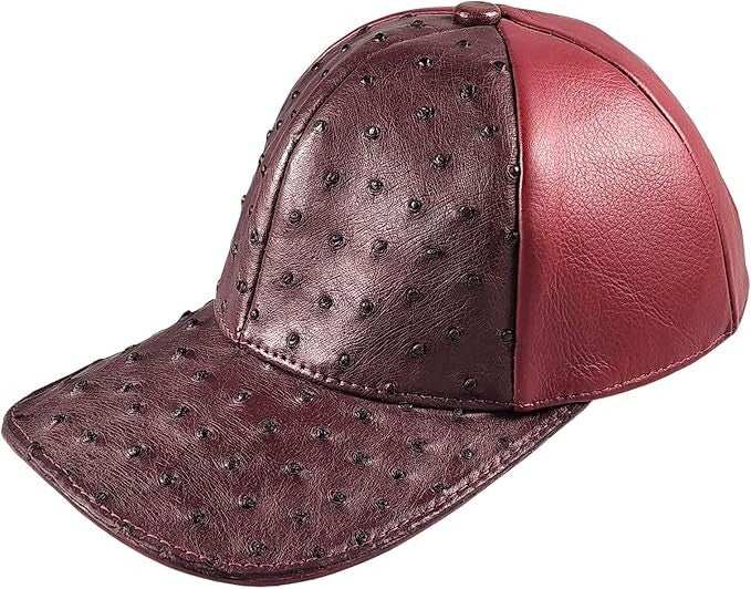 Gorra de avestruz burdeos con pluma auténtica y cierre ajustable, hecha a mano en EE. UU.