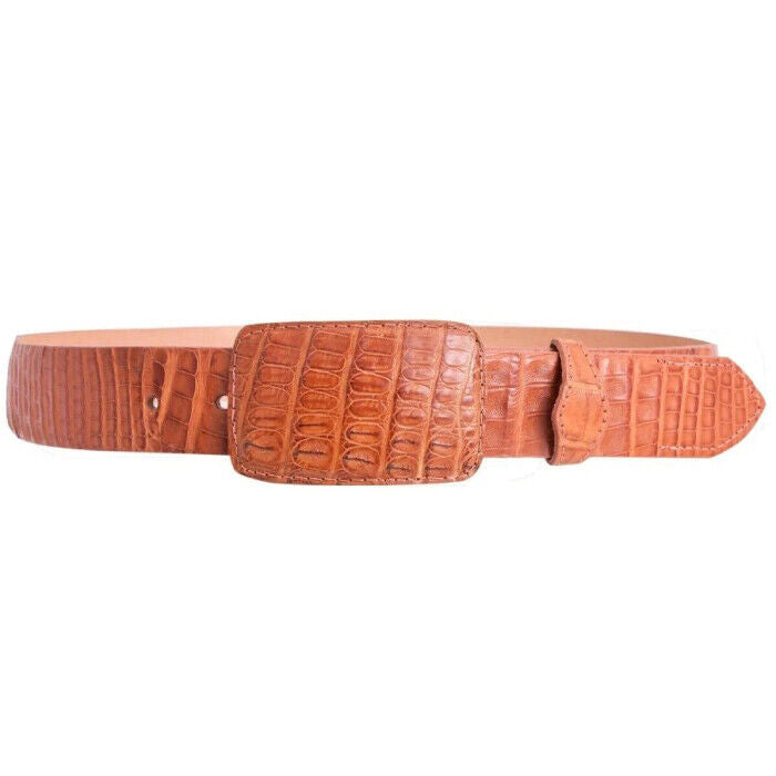 White Diamond Caiman Crocodile Belt Cognac Leather Lining Genuine Handmade 1 1/2 Removable Buckle