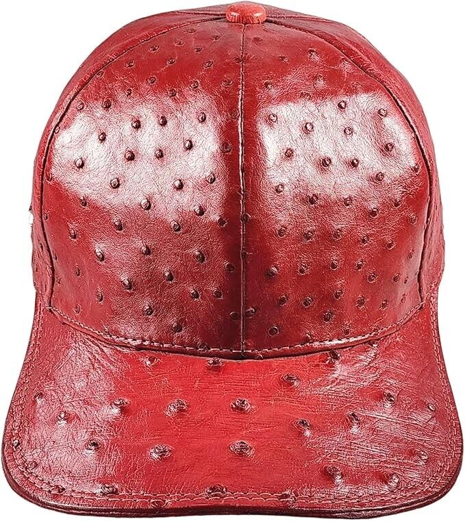 Red Ostrich Cap Real Full Quill With Adjustable Closure Handmade In The USA