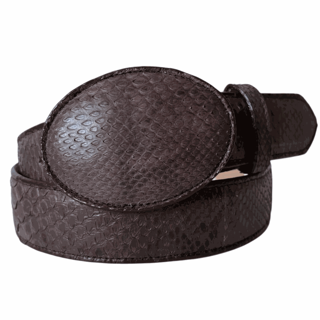 White Diamond Sueded Python Belt with brown leather lining handcrafted from genuine python skin