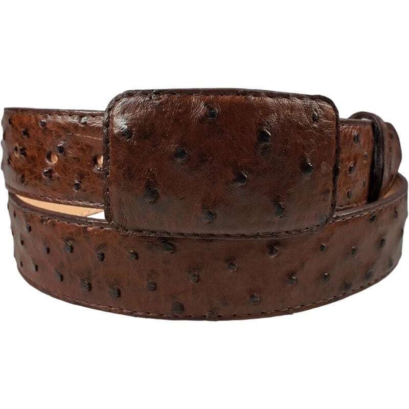 White Diamond Ostrich Belt Brown Leather Lining Genuine Handmade 1 1/2" Wide Removable Buckle