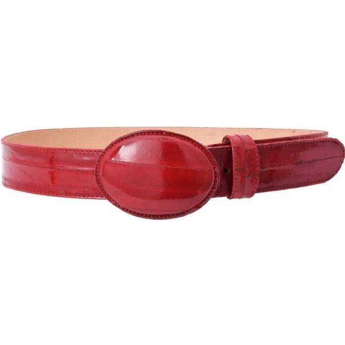 White Diamond Eel Belt with red leather lining and removable buckle, handmade and genuine eel skin, 1 1/2" wide