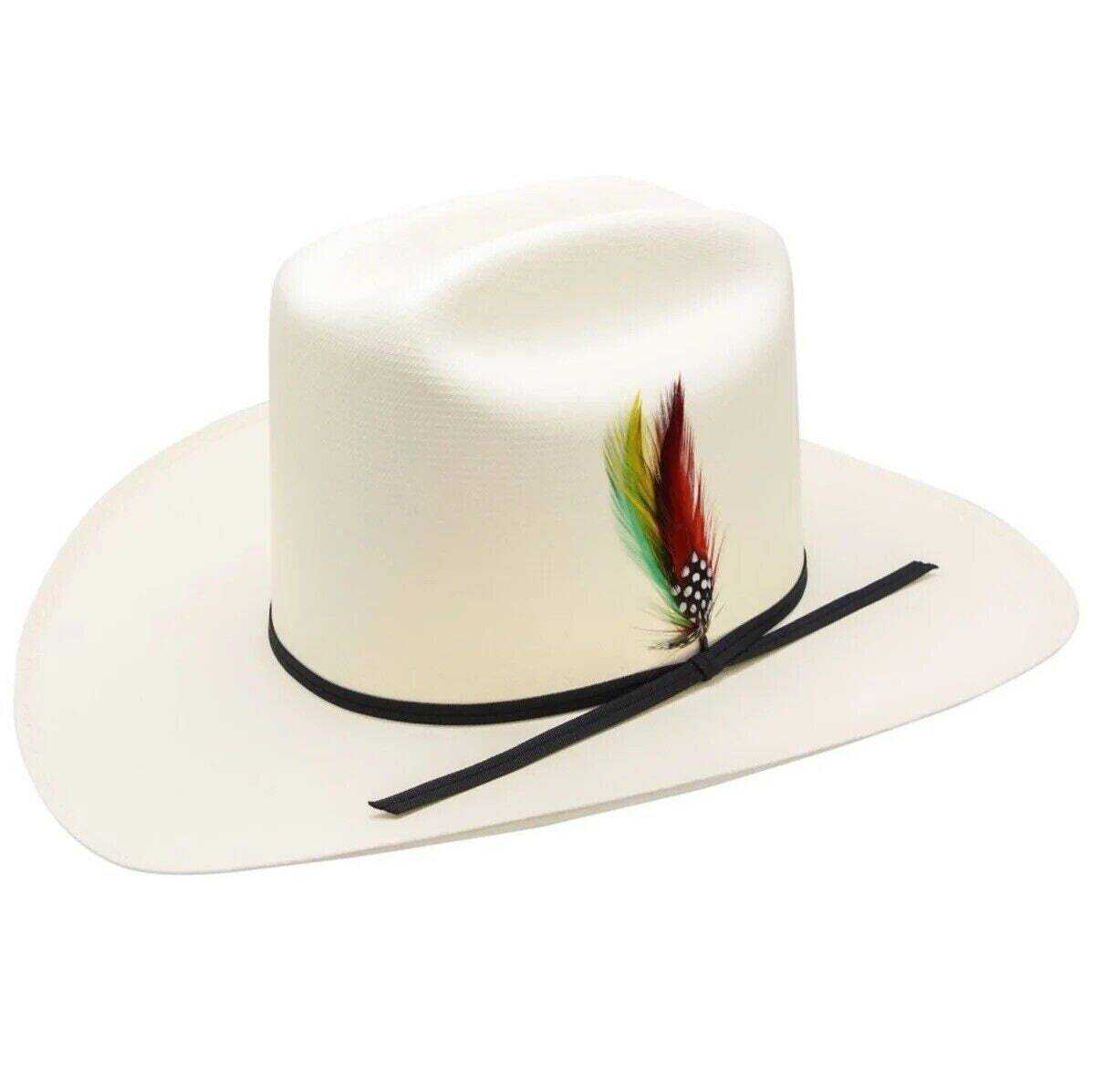 5000x Sombrero vaquero de paja ranchero con plumas, copa de 5", ala de 3 1/2", hecho a mano