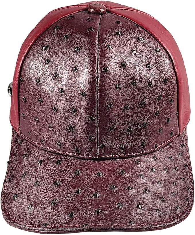 Burgundy Ostrich Cap Real Full Quill With Adjustable Closure Handmade In The USA