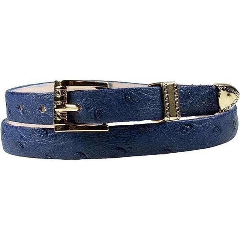 Ostrich Cowboy Hat Band Blue Gold Plated 3 Piece Buckle Set Handmade 26”