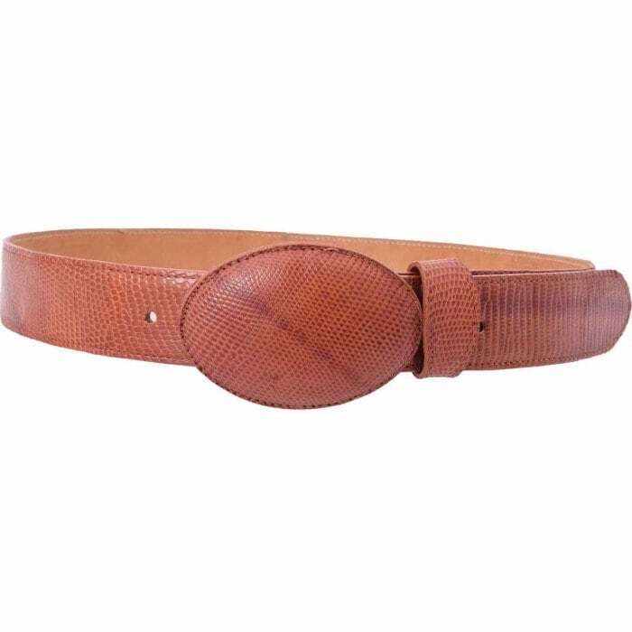 White Diamond Lizard Belt handmade with genuine lizard skin and cognac leather lining, 1 1/2" wide with removable buckle