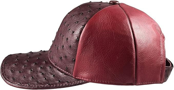 Burgundy Ostrich Cap Real Full Quill With Adjustable Closure Handmade In The USA