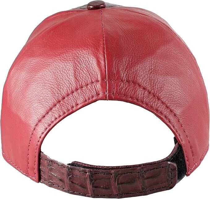Gorra de cocodrilo caimán burdeos con cierre ajustable, hecha a mano
