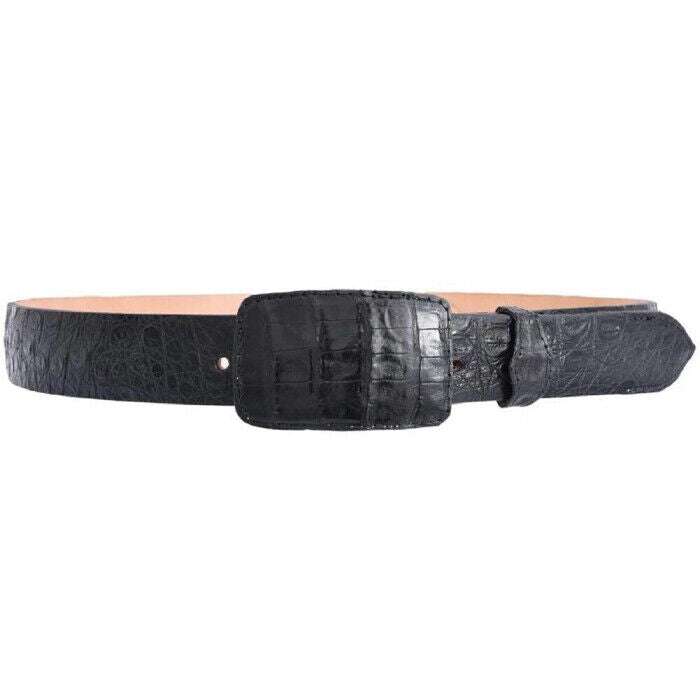 Cinturón de piel de cocodrilo y caimán con diamantes blancos, forro de piel negra, auténtico, hecho a mano, hebilla extraíble de 3,8 cm.