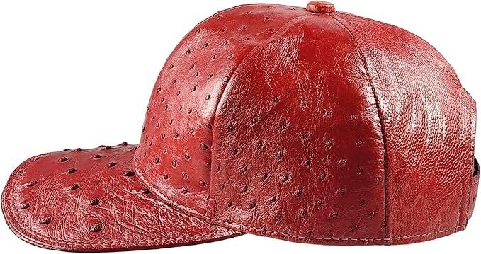 Red Ostrich Cap Real Full Quill With Adjustable Closure Handmade In The USA