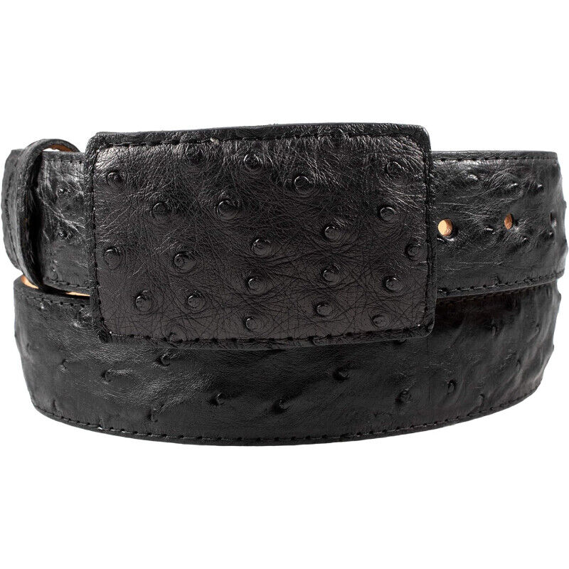 White Diamond Ostrich Belt Black Leather Lining Genuine Handmade 1 1/2" Wide Removable Buckle