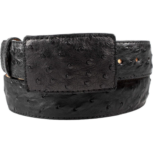 White Diamond Ostrich Belt Black Leather Lining Genuine Handmade 1 1/2" Wide Removable Buckle