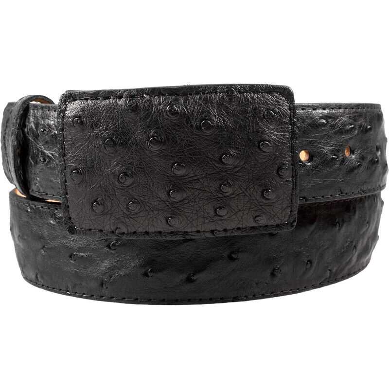 Weißer Diamant-Straußengürtel, schwarzes Lederfutter, echte Handarbeit, 1 1/2" breite, abnehmbare Schnalle