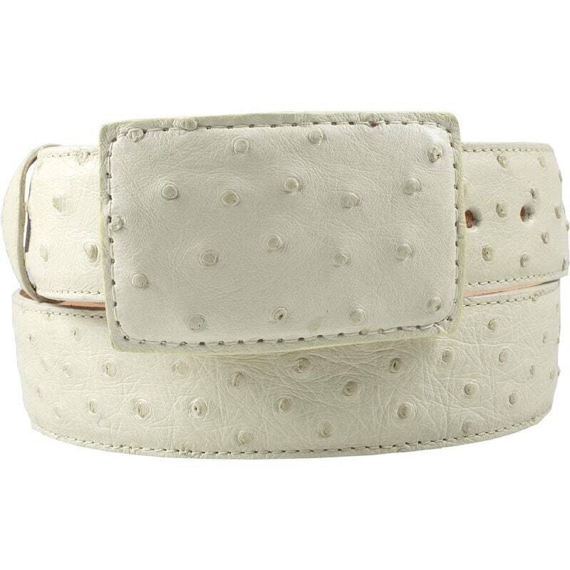 White Diamond Ostrich Belt WInter Whiite Leather Lining Genuine Handmade 1 1/2"