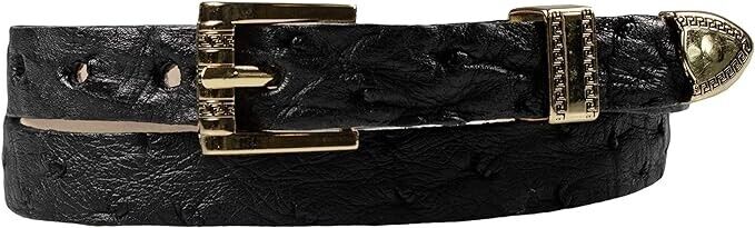 Ostrich Cowboy Hat Band Black Gold Plated 3 Piece Buckle Set Handmade 26”