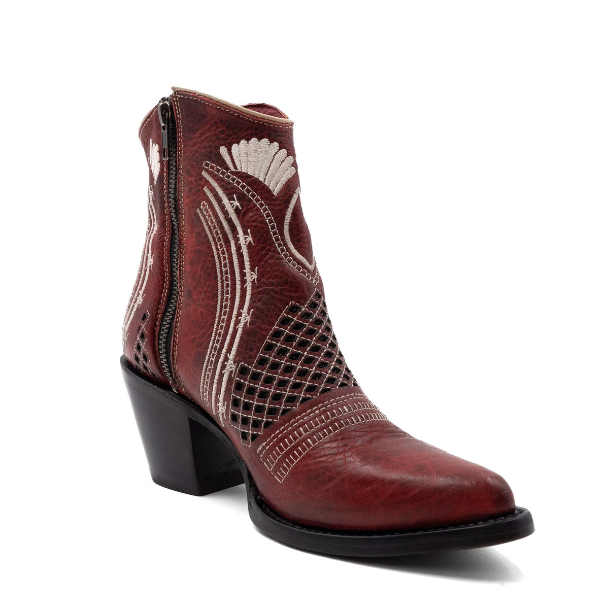 Women's Ferrini Savannah red leather snip toe boots handcrafted with 3" heel and full grain leather vamp
