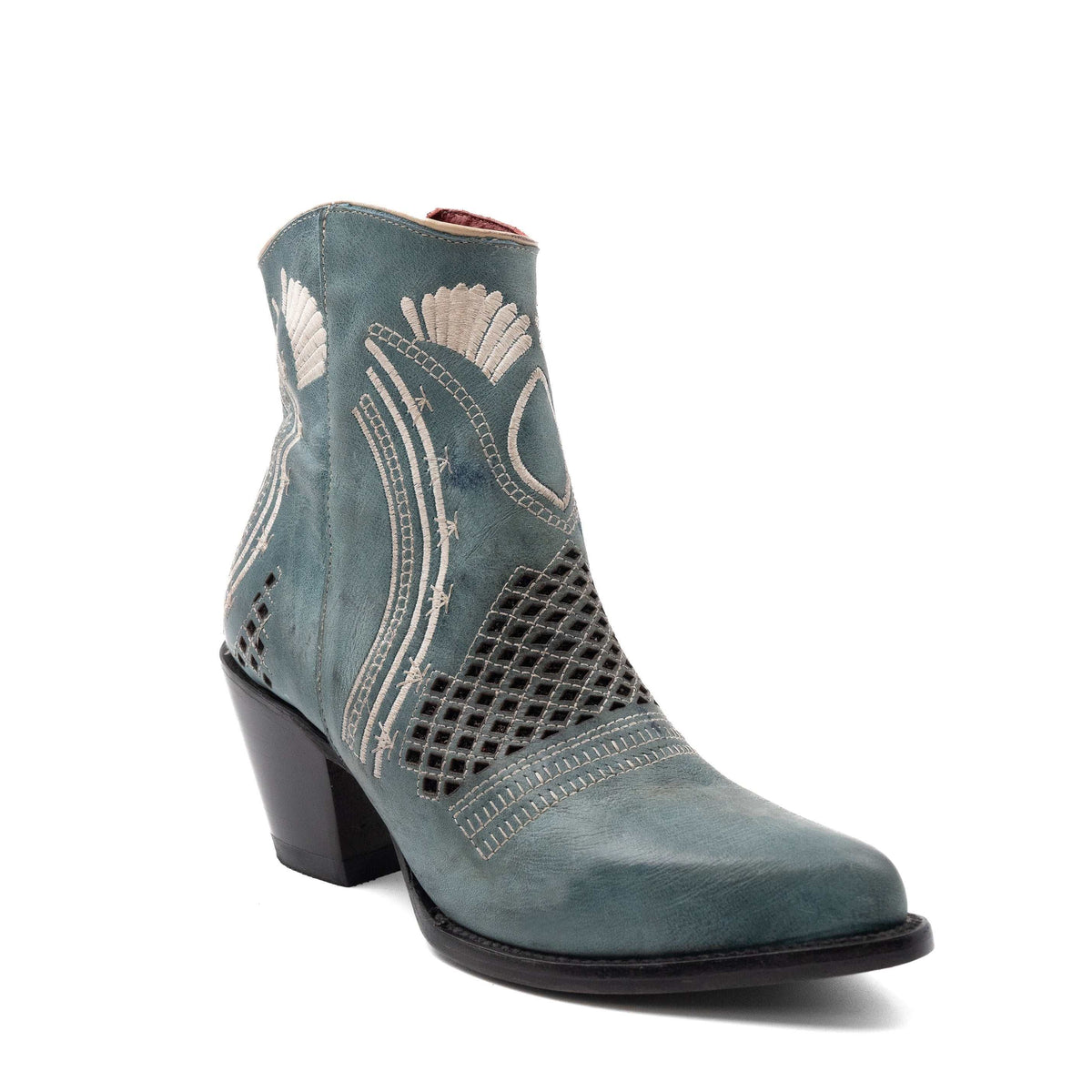 Women's Ferrini Savannah turquoise leather boots with round toe and 3-inch heel handcrafted