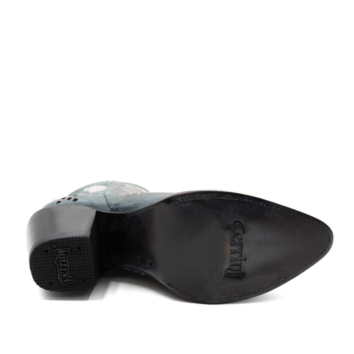 Botas Ferrini Savannah de piel para mujer, hechas a mano, con punta redonda, color azul polvoriento
